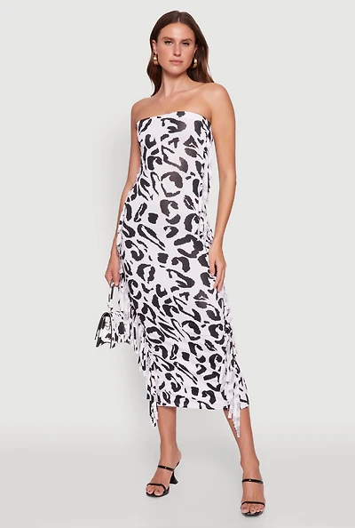 Side Fringe Animal Print Tube Dress