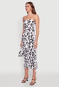 Womens Side Fringe Animal Print Tube Dress, Multi, Size M