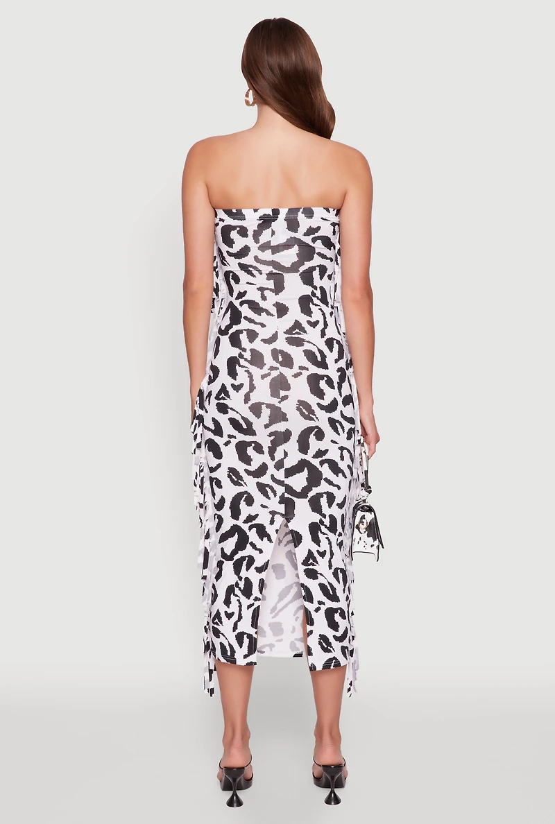 Womens Side Fringe Animal Print Tube Dress, Multi, Size M