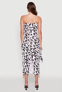 Womens Side Fringe Animal Print Tube Dress, Multi, Size M