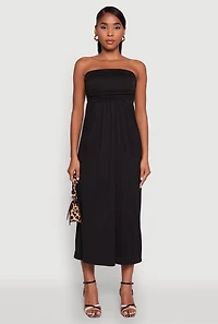 Womens Chic Soft Knit Ruched Midi Tube Dress,