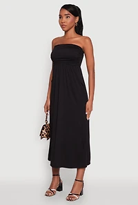 Womens Chic Soft Knit Ruched Midi Tube Dress,