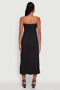Womens Chic Soft Knit Ruched Midi Tube Dress,