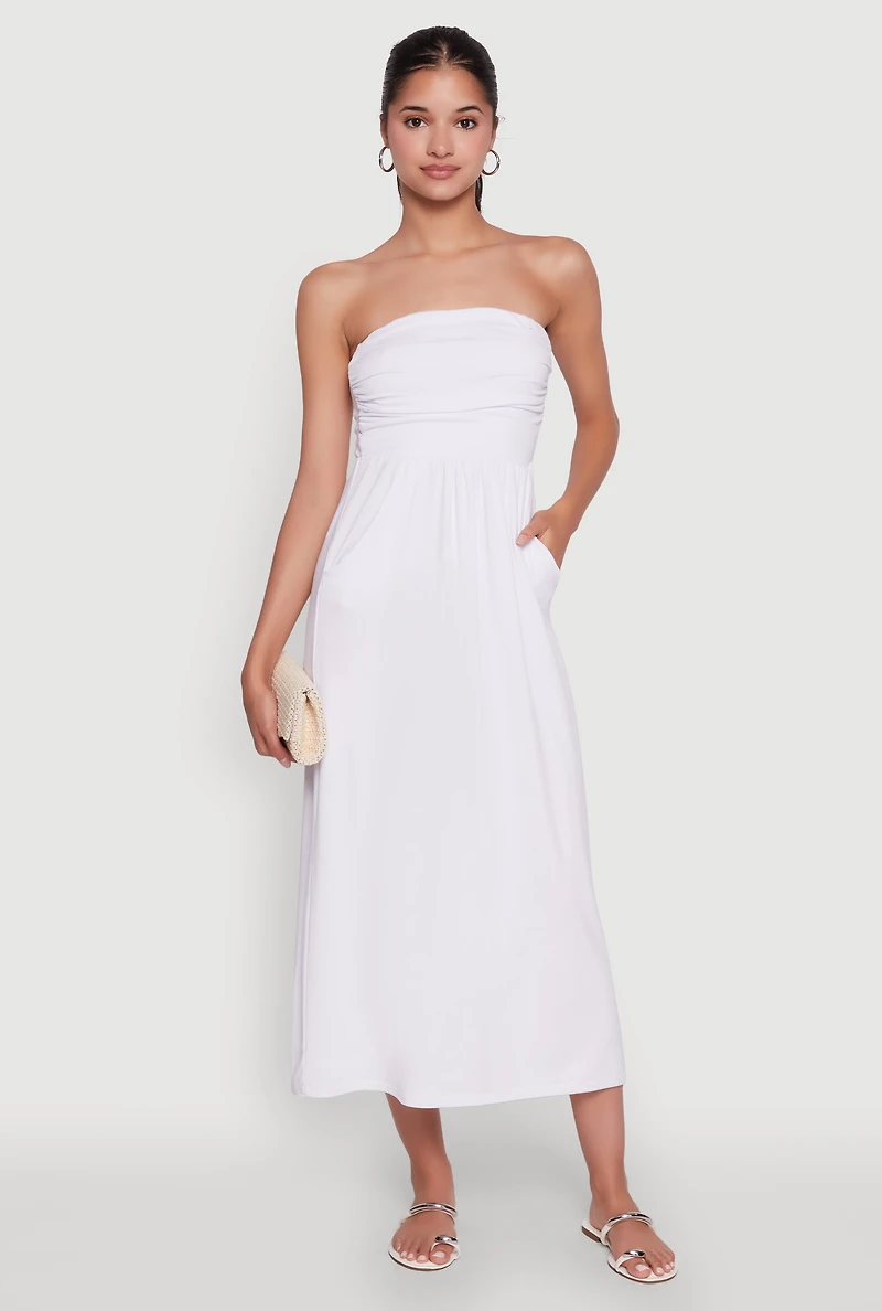 Chic Soft Knit Ruched Midi Tube Dress