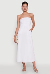 Chic Soft Knit Ruched Midi Tube Dress