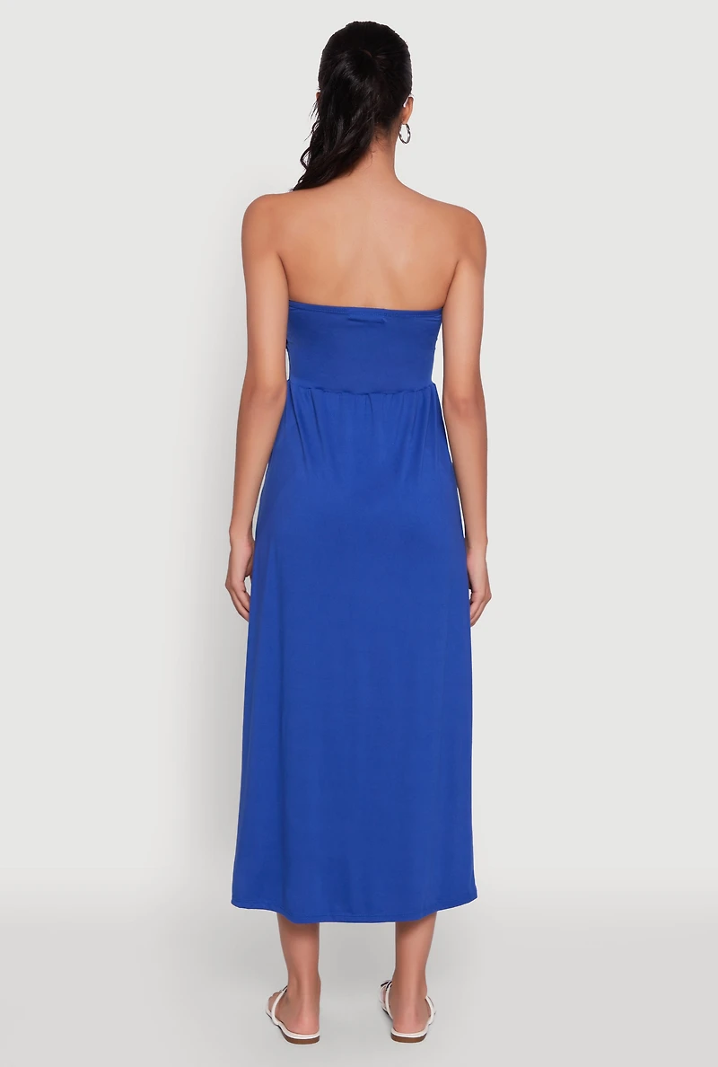 Womens Chic Soft Knit Ruched Midi Tube Dress, Blue, Size L