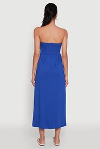 Womens Chic Soft Knit Ruched Midi Tube Dress, Blue, Size L