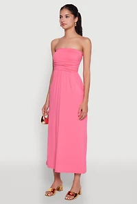 Womens Chic Soft Knit Ruched Midi Tube Dress, Pink, Size L