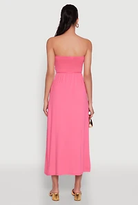 Womens Chic Soft Knit Ruched Midi Tube Dress, Pink, Size L
