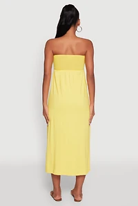 Womens Chic Soft Knit Ruched Midi Tube Dress, Yellow, Size M