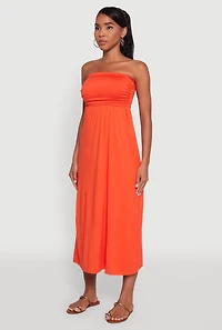 Chic Soft Knit Ruched Midi Tube Dress