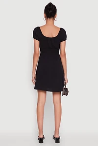 Womens Crepe Knit Puff Sleeve Peasant Dress,