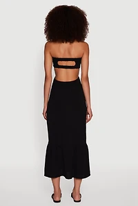 Womens Trendy Smocked Strapless Keyhole Detail Tiered Dress,