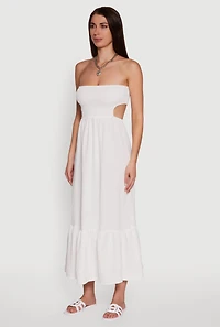 Womens Trendy Smocked Strapless Keyhole Detail Tiered Dress, White, Size S