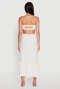 Womens Trendy Smocked Strapless Keyhole Detail Tiered Dress, White, Size S