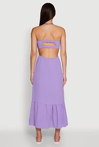 Womens Trendy Smocked Strapless Keyhole Detail Tiered Dress, Purple, Size M