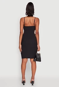 Womens Rib Knit Caged Side Midi Dress with Ornamental Chains, Black, Size XL