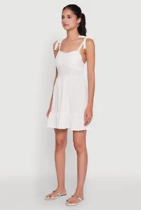 Womens Chic Sundress with Tie Straps and Sweetheart Neckline, White,