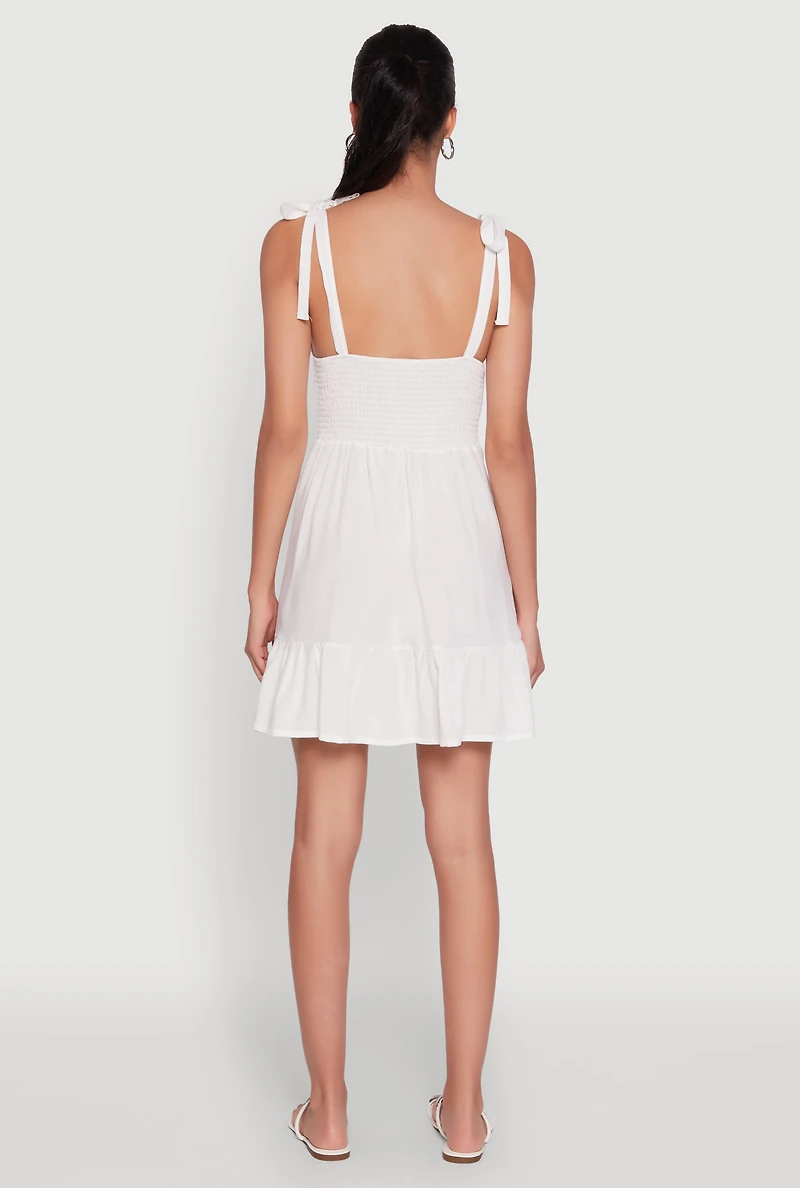 Womens Chic Sundress with Tie Straps and Sweetheart Neckline, White,