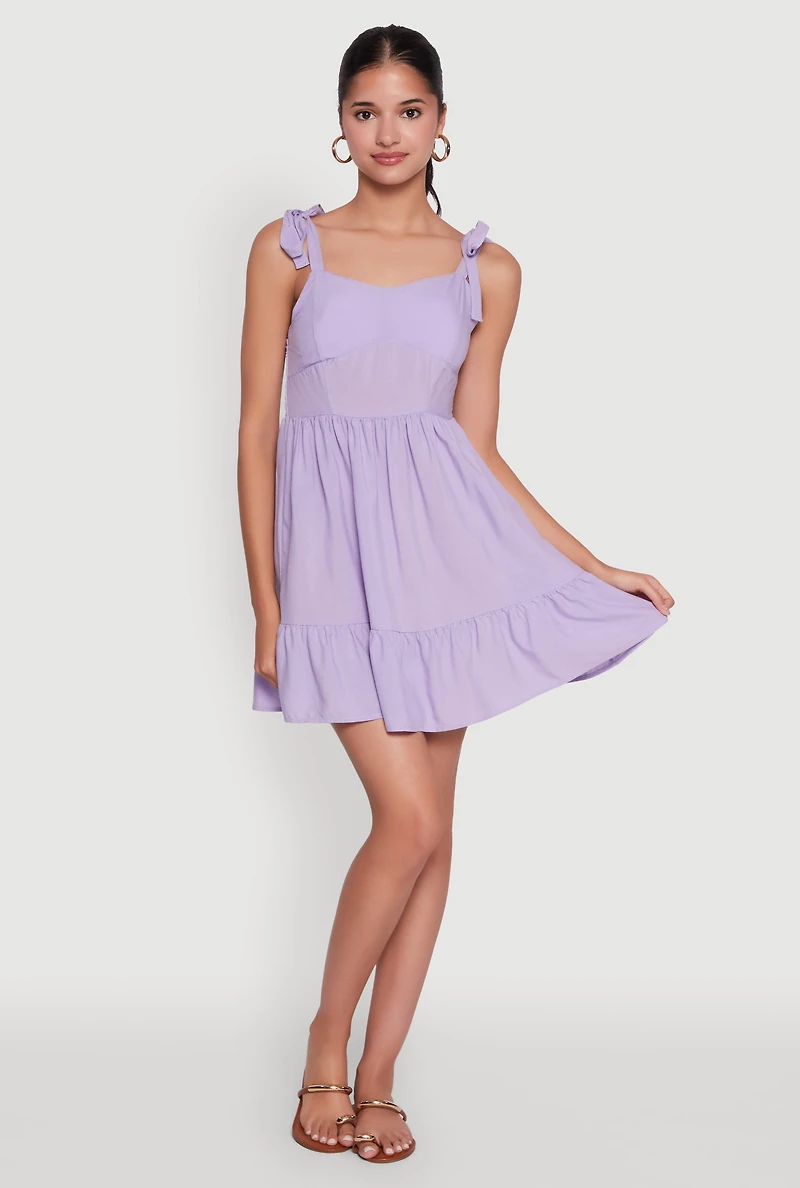 Womens Chic Sundress with Tie Straps and Sweetheart Neckline, Purple, Size XL