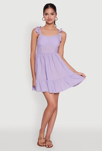 Womens Chic Sundress with Tie Straps and Sweetheart Neckline, Purple, Size XL