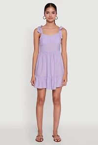Womens Chic Sundress with Tie Straps and Sweetheart Neckline, Purple, Size XL