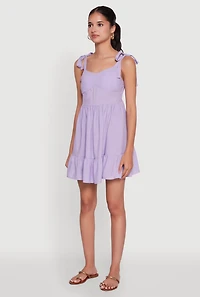 Womens Chic Sundress with Tie Straps and Sweetheart Neckline, Purple, Size XL