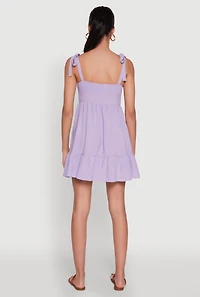 Womens Chic Sundress with Tie Straps and Sweetheart Neckline, Purple, Size XL