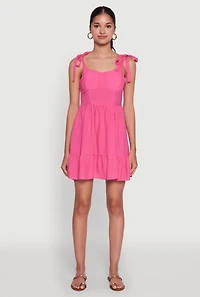 Womens Chic Sundress with Tie Straps and Sweetheart Neckline,