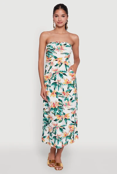 Womens Floral Print Tube Sundress with Classic Fit, Multi, Size M