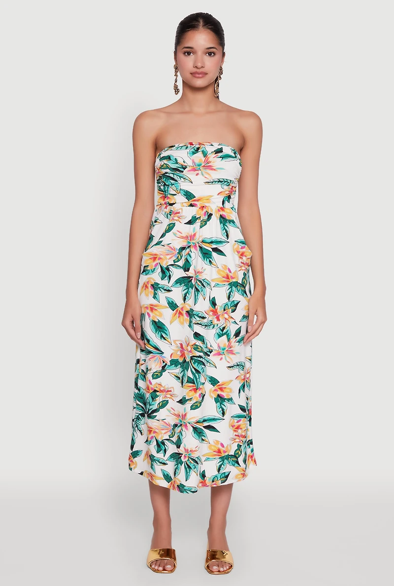 Womens Floral Print Tube Sundress with Classic Fit, Multi, Size M