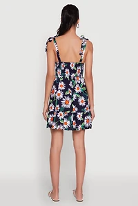 Womens Floral Daisy Print Sleeveless Sundress with Tie Straps, Multi, Size S