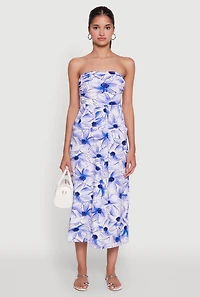 Womens Floral Ruched Tube Sundress, Multi, Size L