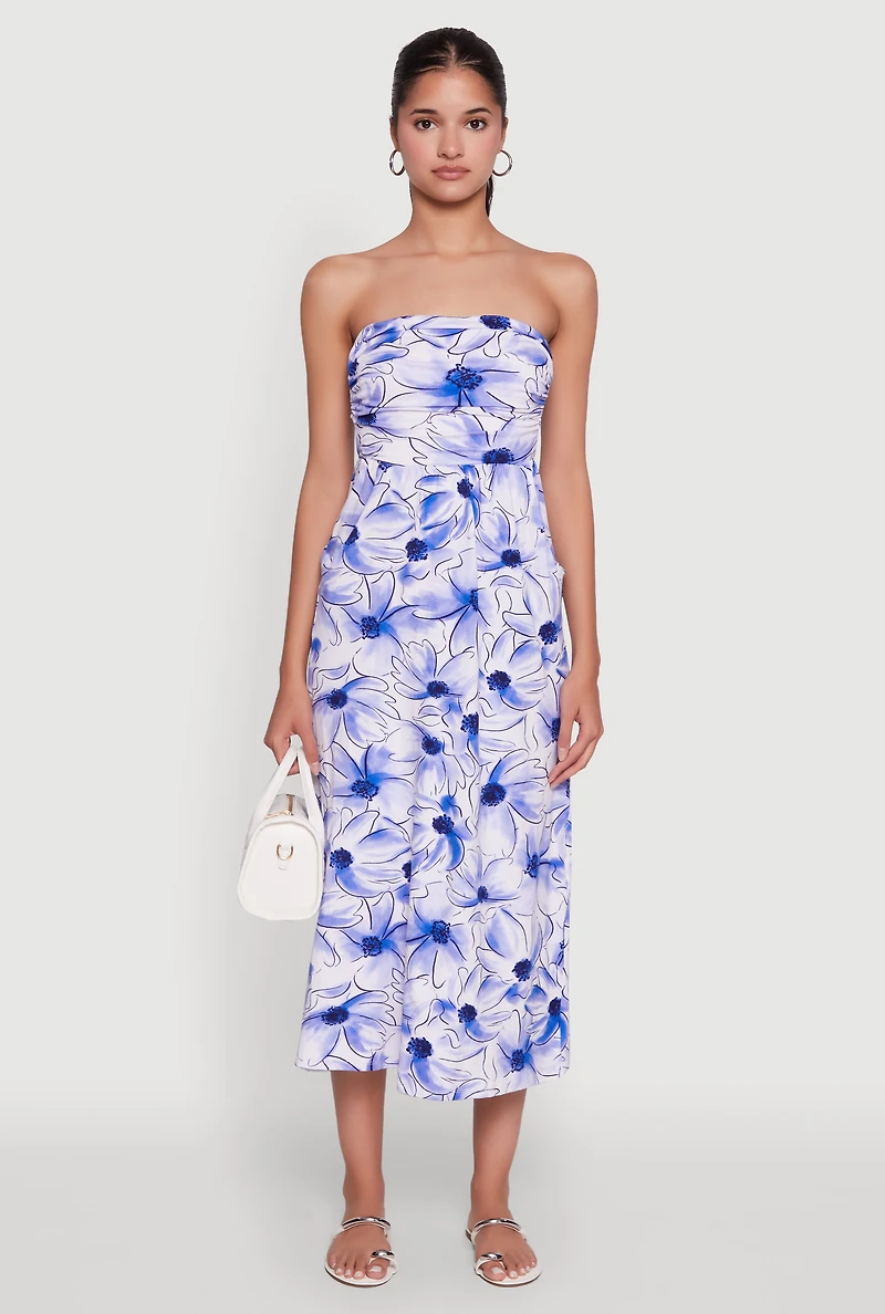 Womens Floral Ruched Tube Sundress, Multi, Size XL
