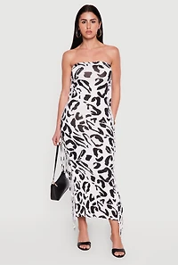Patterned Fringe Side Maxi Tube Dress