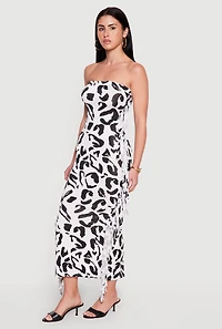Patterned Fringe Side Maxi Tube Dress