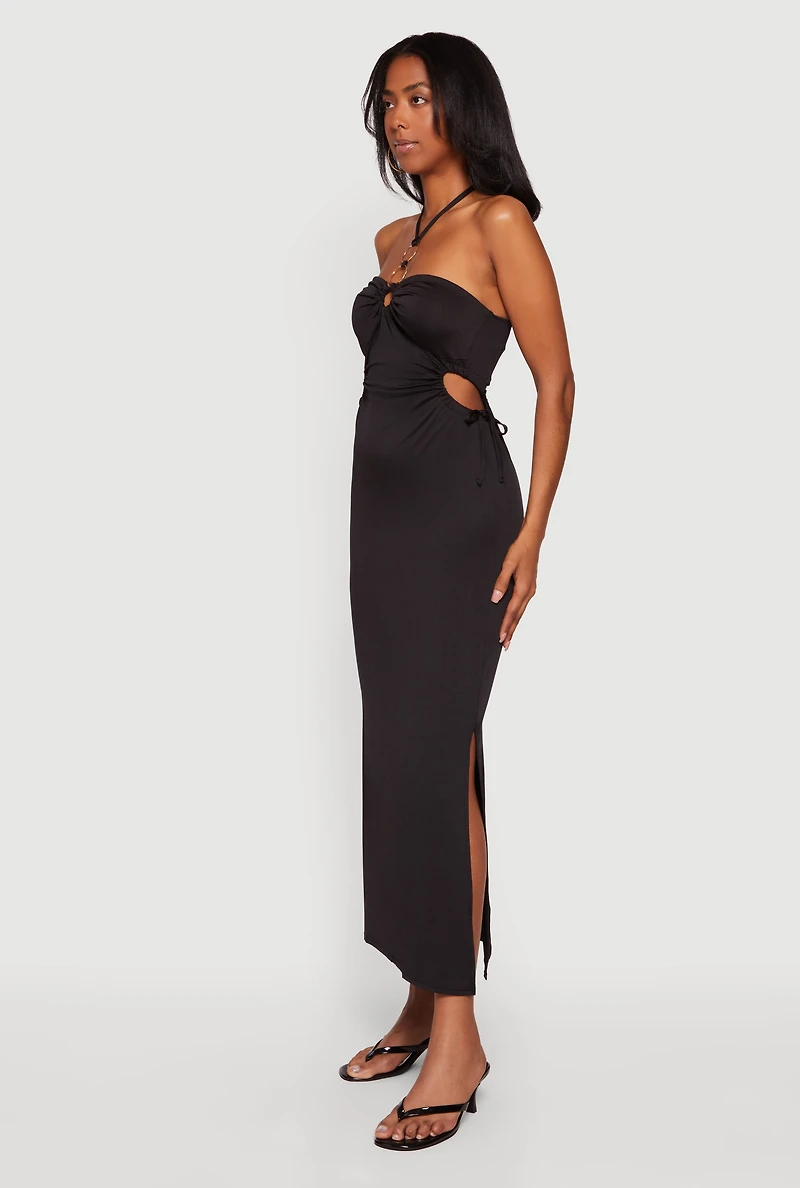 Cutout Detail O Ring Halter Maxi Dress