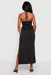 Cutout Detail O Ring Halter Maxi Dress