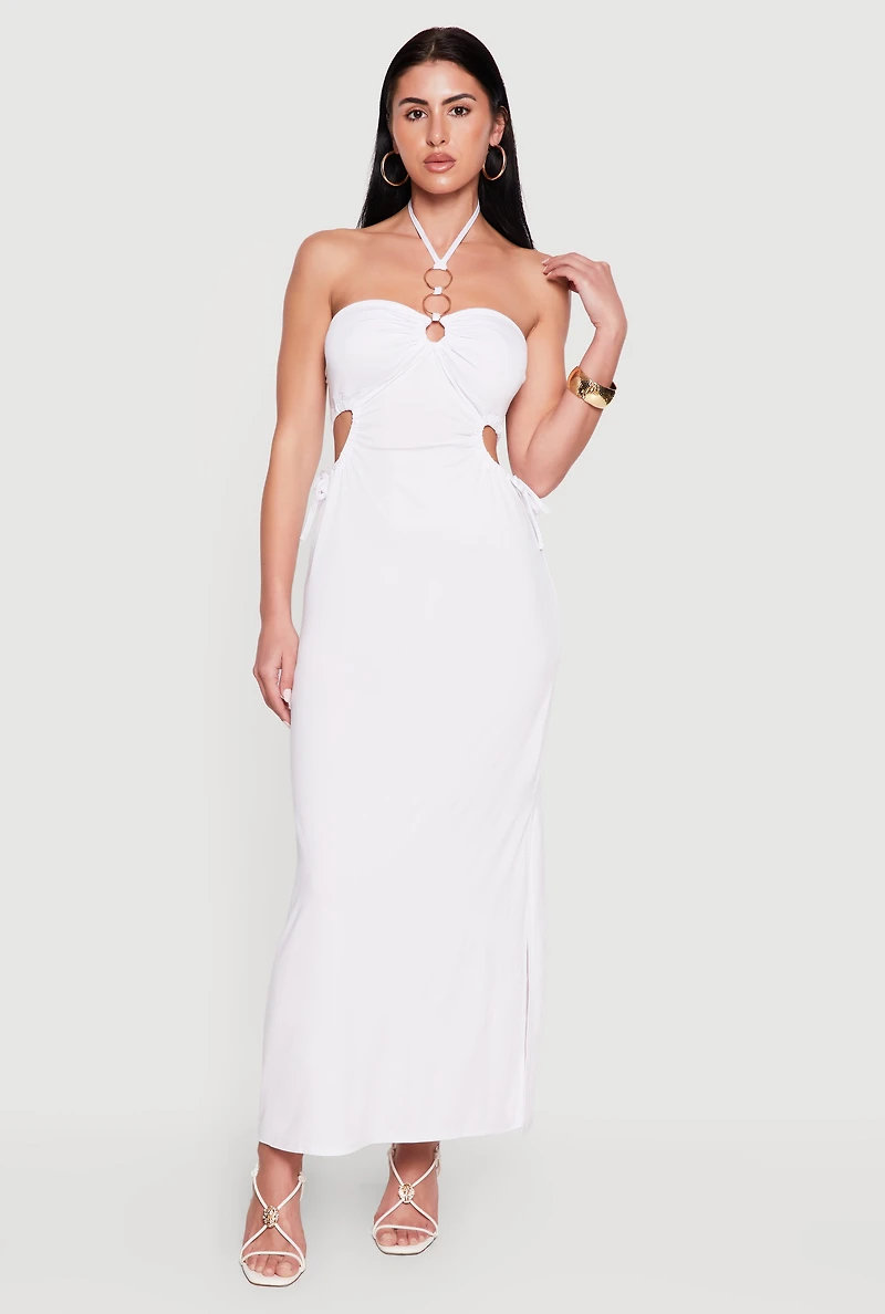 Cutout Detail O Ring Halter Maxi Dress
