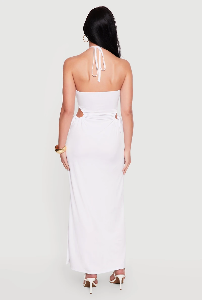 Cutout Detail O Ring Halter Maxi Dress