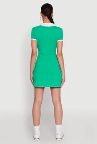 Womens Contrast Trim Johnny Collar Polo Dress, Green,