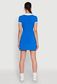 Womens Contrast Trim Johnny Collar Polo Dress,