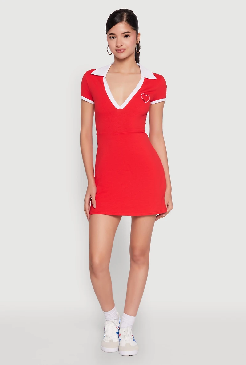 Contrast Trim Johnny Collar Polo Dress