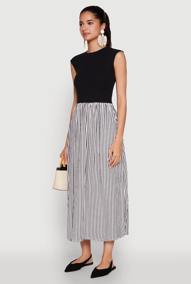 Cap Sleeve Pinstripe Maxi Dress