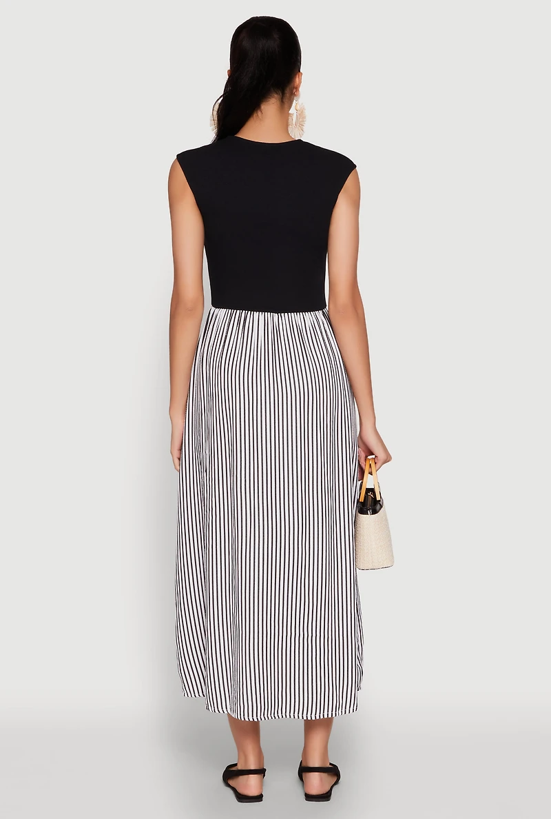 Cap Sleeve Pinstripe Maxi Dress