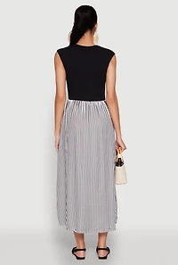 Cap Sleeve Pinstripe Maxi Dress