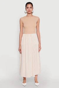 Womens Cap Sleeve Pinstripe Maxi Dress, Beige, Size M