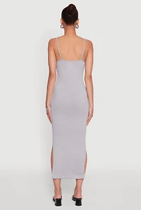 Womens Trendy Ribbed Knit Side Slit Midi Dress, Grey, Size L