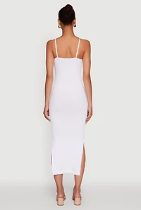Trendy Ribbed Knit Side Slit Midi Dress