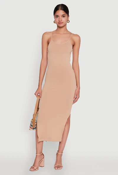 Womens Trendy Ribbed Knit Side Slit Midi Dress,